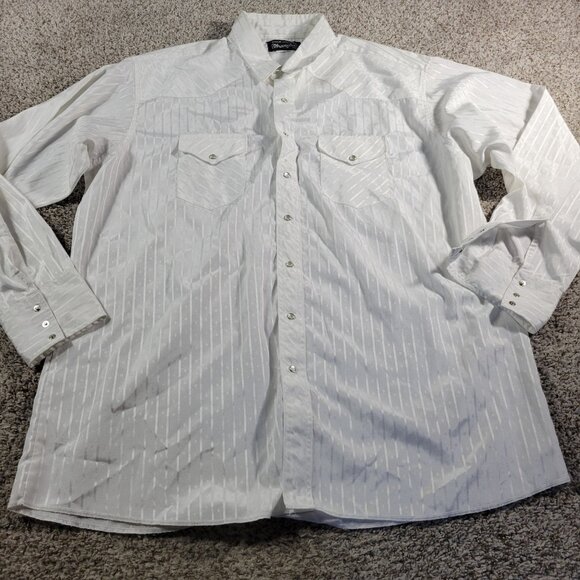 Wrangler Shirt Mens 2XLT White Long Sleeve Pearl Snap Western Stripe Argyle FLAW - Picture 1 of 8